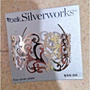 Belk Silverworks Fine Silver Plate Filigree Scroll Cuff Bracelet – New on Card